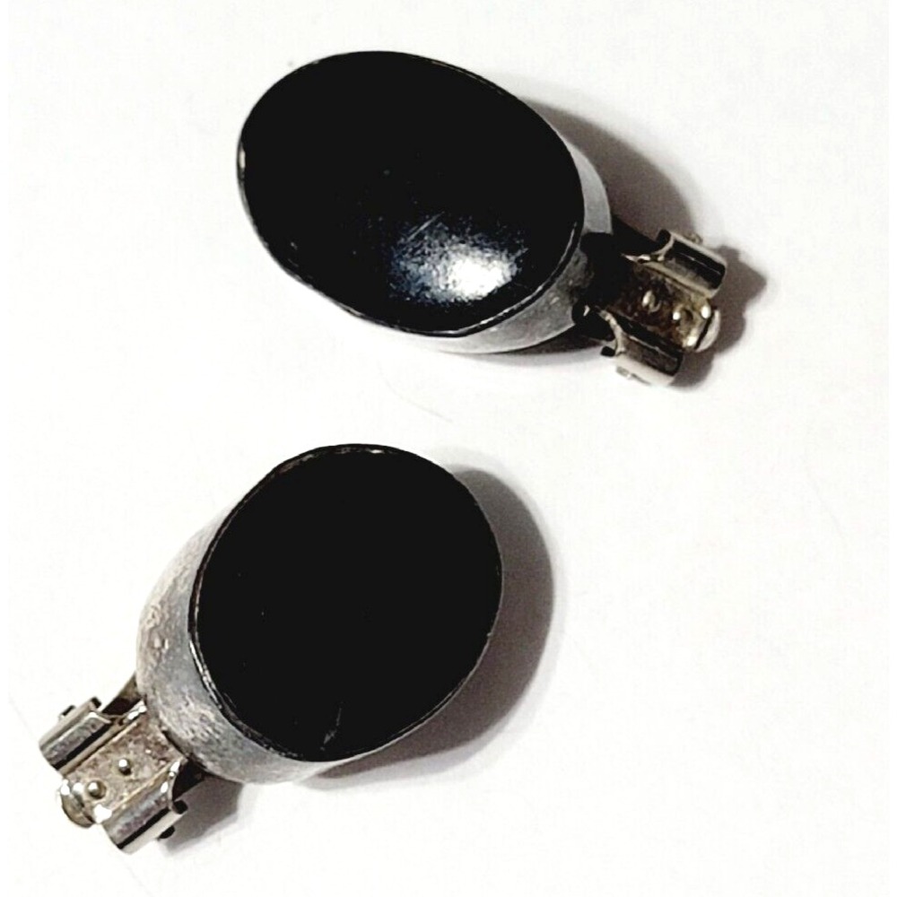 Vintage Sterling Silver-Oval Black Onyx Or Obsidian Clip-on Earrings, Mexico 925